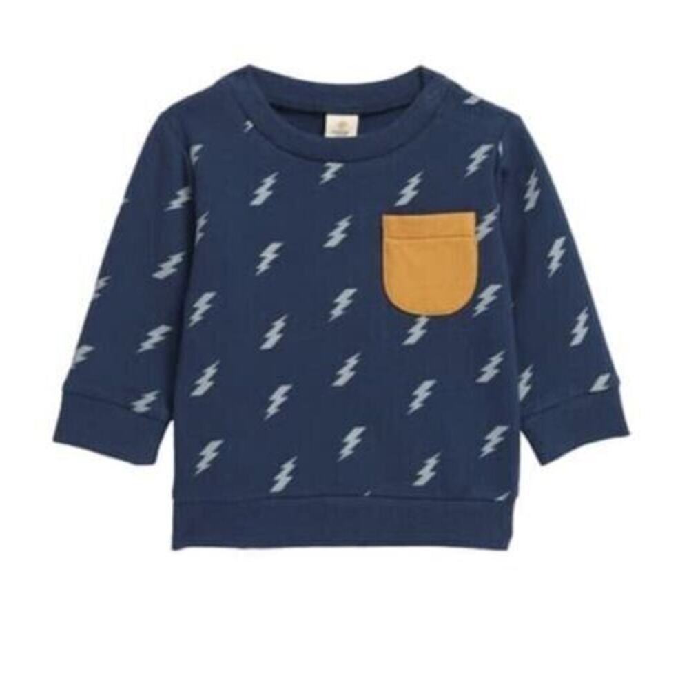 Tucker + Tate Crewneck Pocket Sweatshirt In Navy Denim Lightning Bolts 9M $29